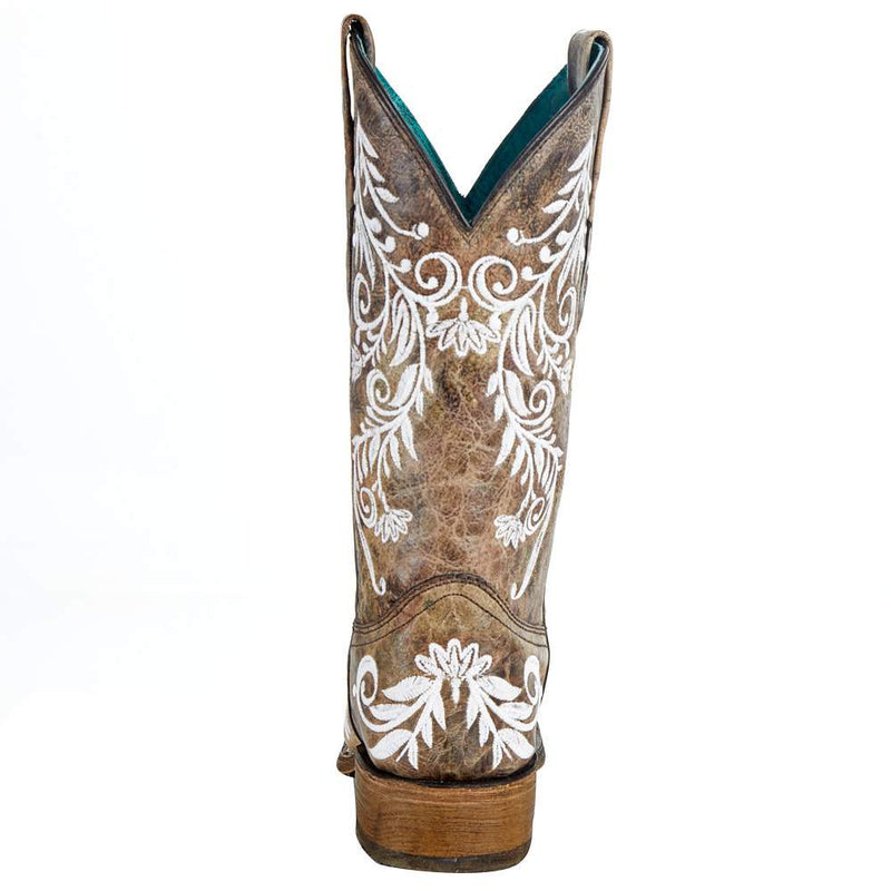 Corral Womens Brown/White Embroidered Square Toe Boot