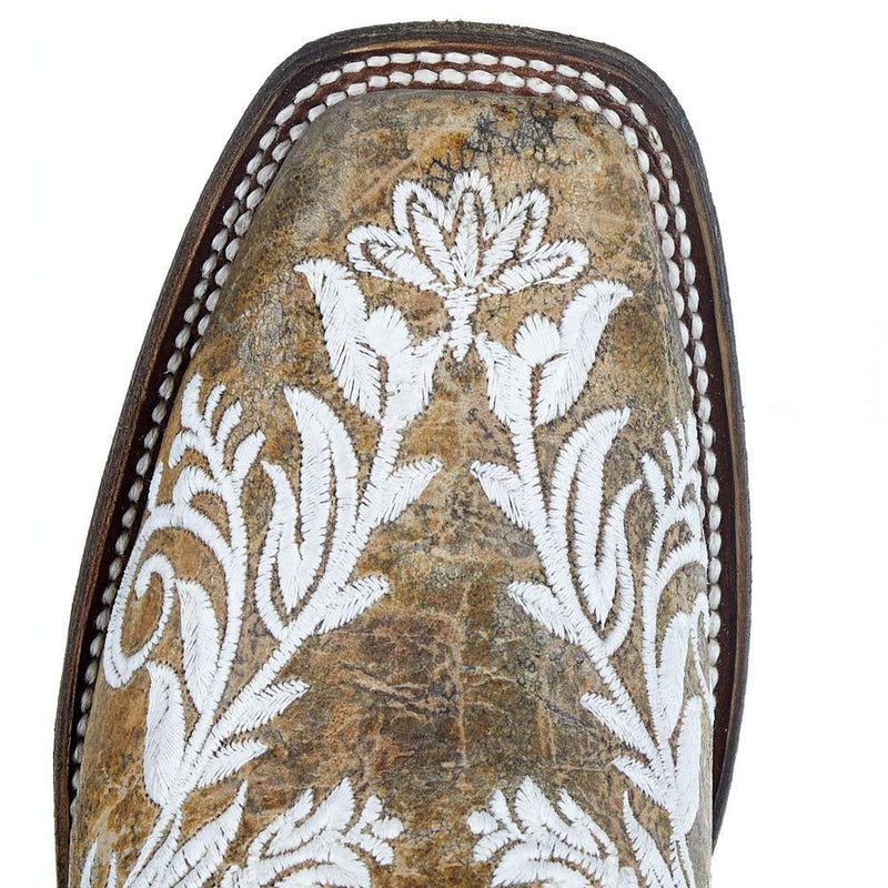 Corral Womens Brown/White Embroidered Square Toe Boot