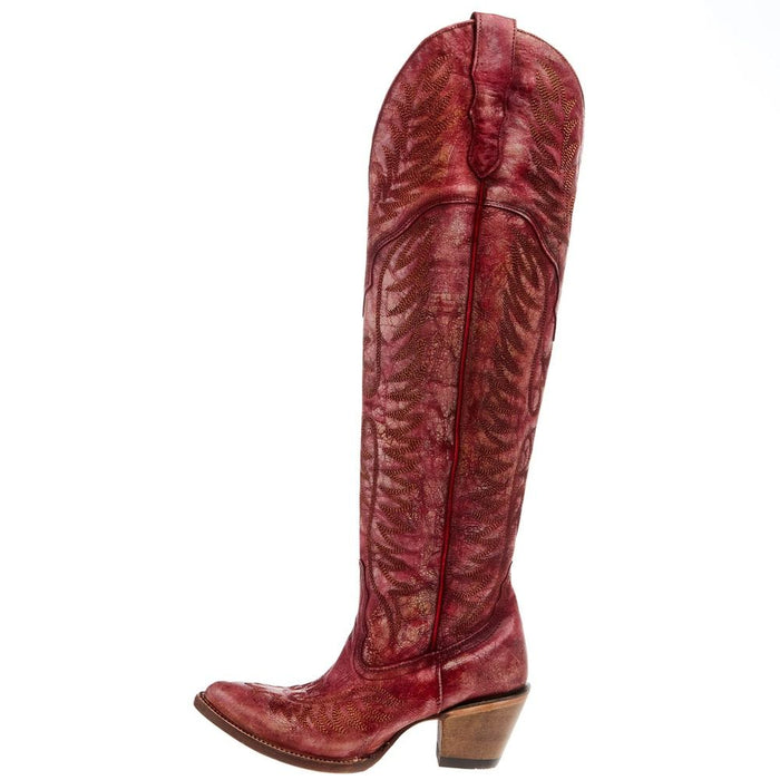 Corral Women`s Distressed Red Embroidered 20In Top Boot