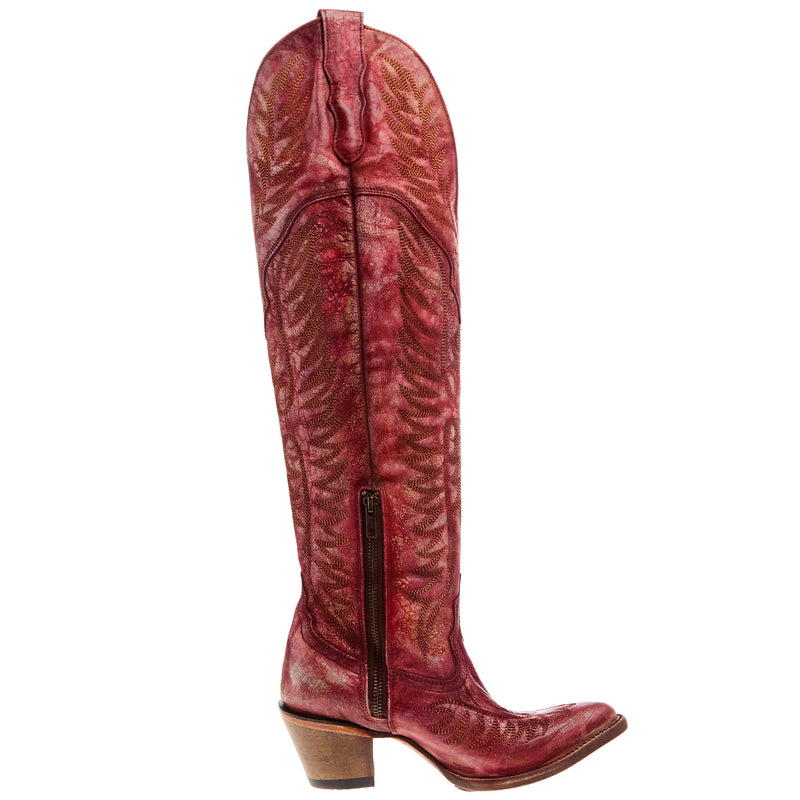 Corral Women`s Distressed Red Embroidered 20In Top Boot