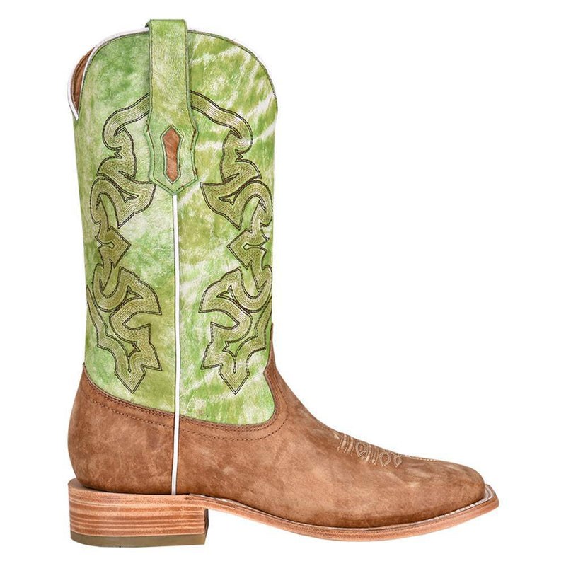 Corral Men's Sand Cowhide 13in. Green Embroidered Top Square Toe Boot