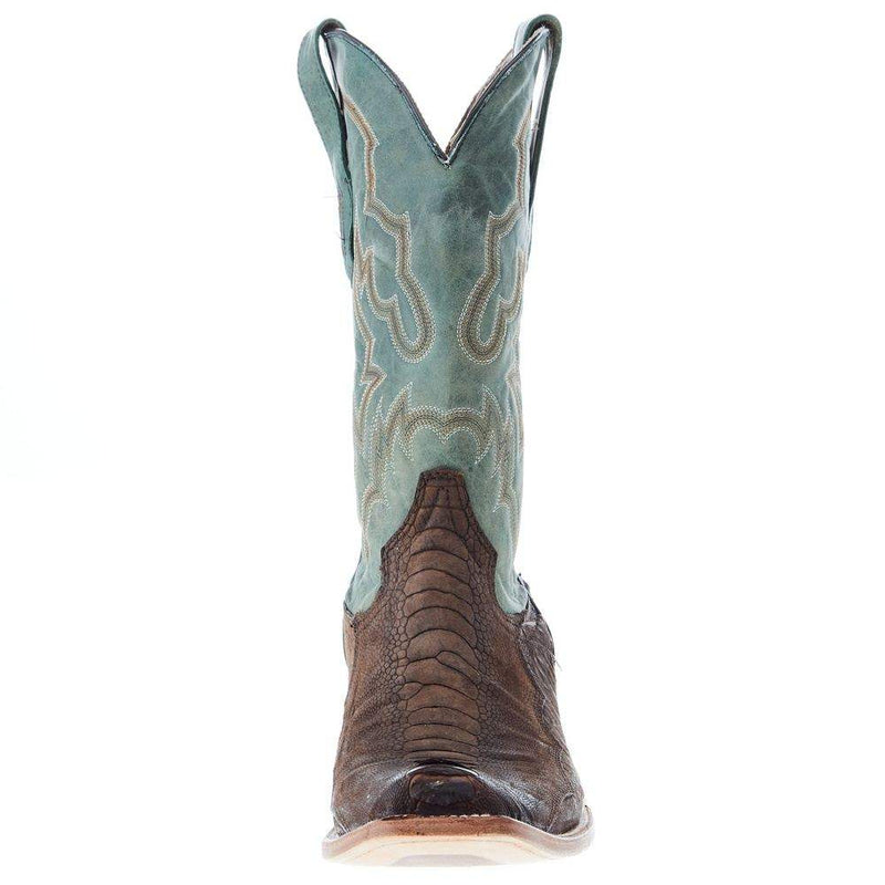 Corral Men`s Brown Ostrich Leg 12` Green Embroidery Top Sq Toe Boot