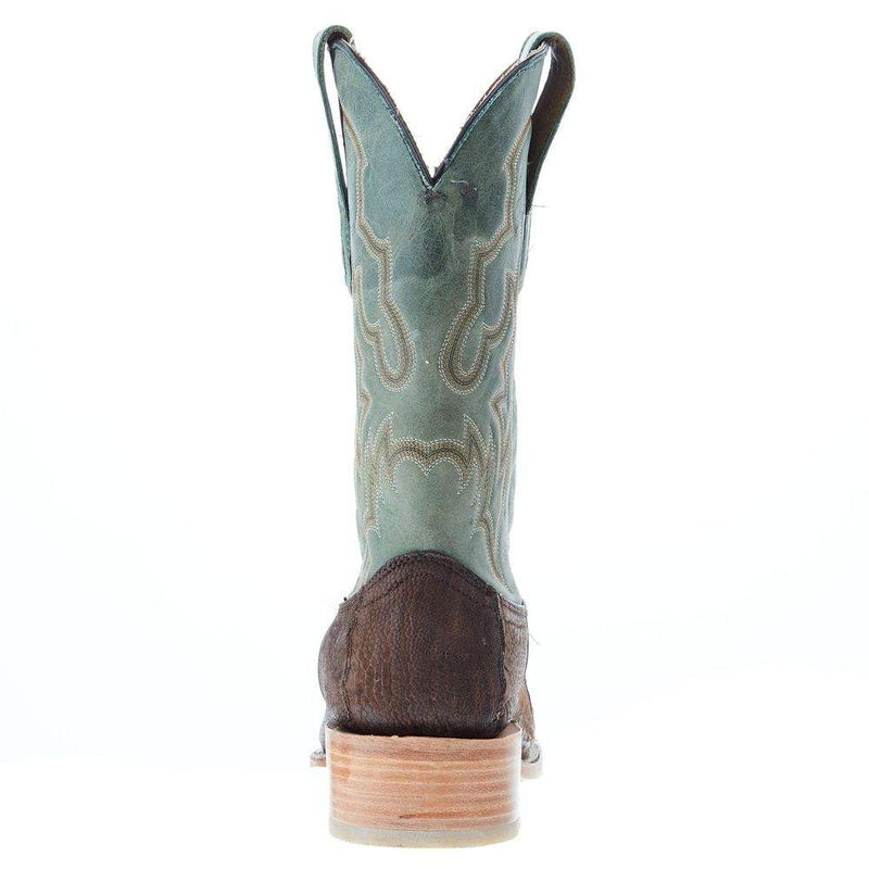 Corral Men`s Brown Ostrich Leg 12` Green Embroidery Top Sq Toe Boot