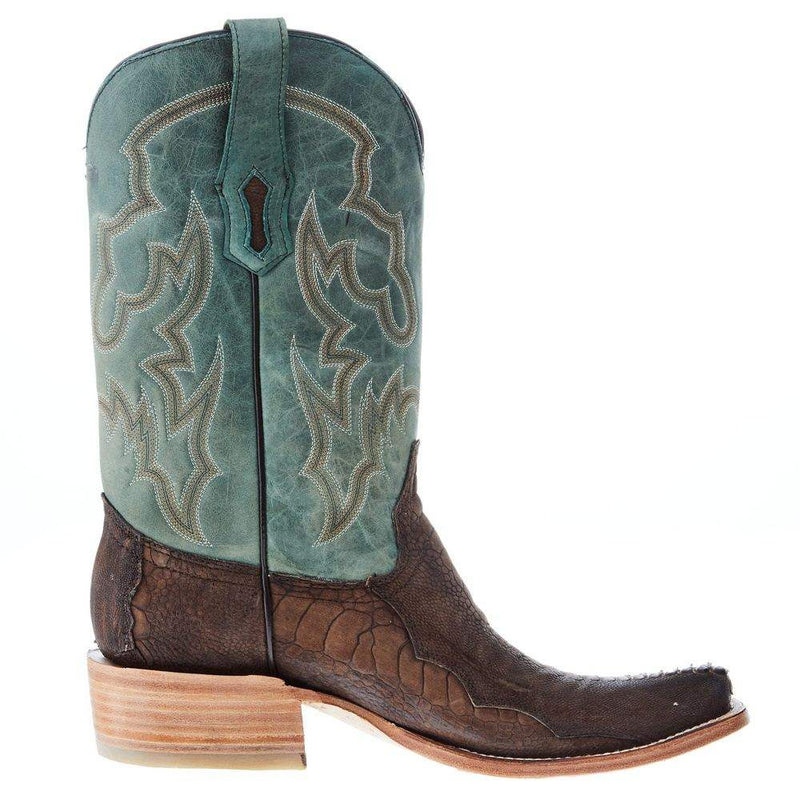 Corral Men`s Brown Ostrich Leg 12` Green Embroidery Top Sq Toe Boot