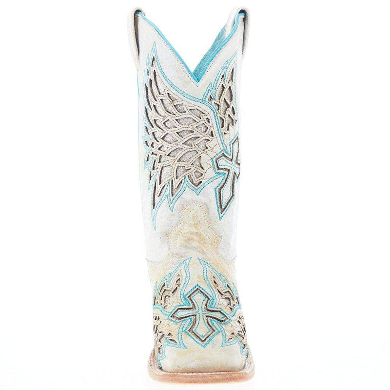 Corral Women's White Inlay Turquoise Embroidery 12 In Top Square Toe Boot
