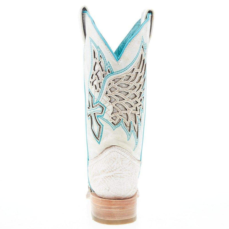 Corral Women's White Inlay Turquoise Embroidery 12 In Top Square Toe Boot