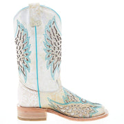 Corral Women's White Inlay Turquoise Embroidery 12 In Top Square Toe Boot
