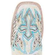Corral Women's White Inlay Turquoise Embroidery 12 In Top Square Toe Boot