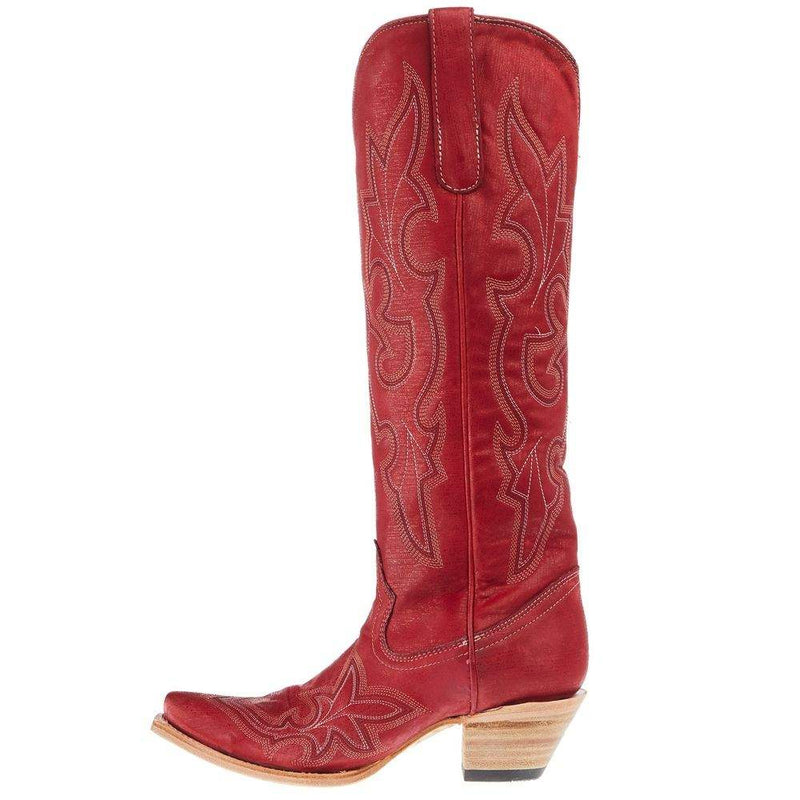 Corral Womens Red Embroidery 17 In Top Snip Toe Cowgirl Toe