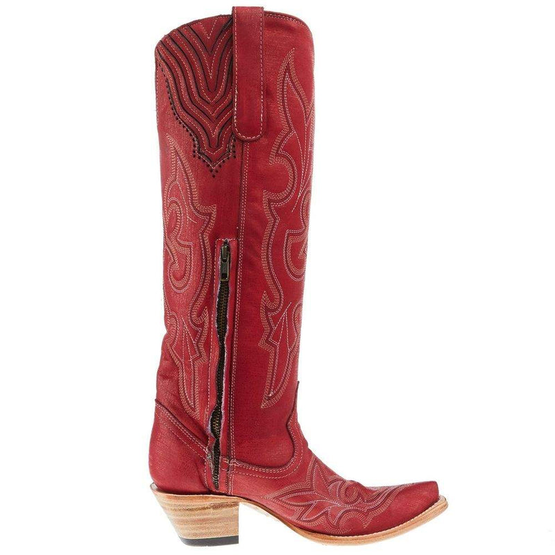 Corral Womens Red Embroidery 17 In Top Snip Toe Cowgirl Toe
