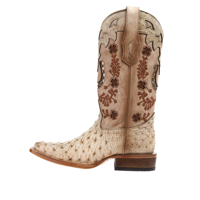 Corral Women's Ivory Ostrich Vamp 13in Floral And Horseshoe Top