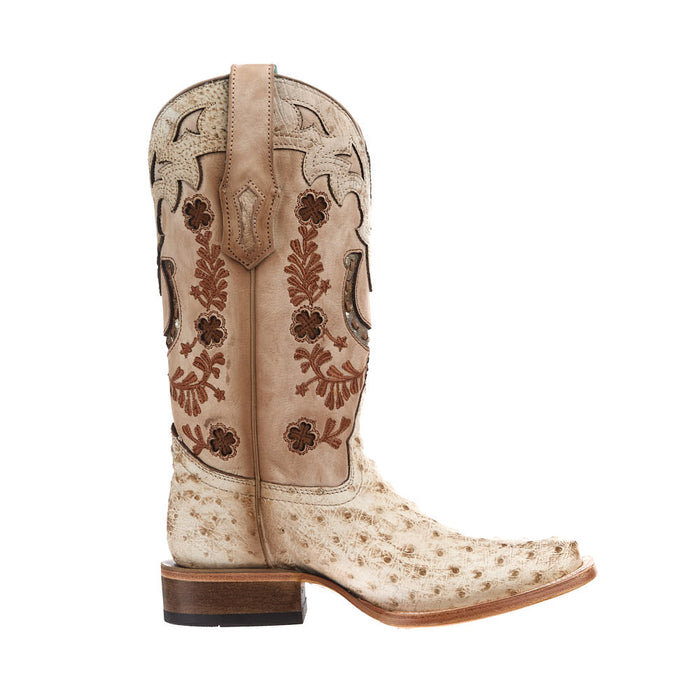 Corral Women's Ivory Ostrich Vamp 13in Floral And Horseshoe Top