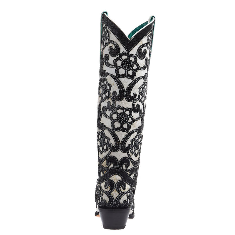 Corral Women's White Floral Overlay Vamp 15in. Matching Top Boot