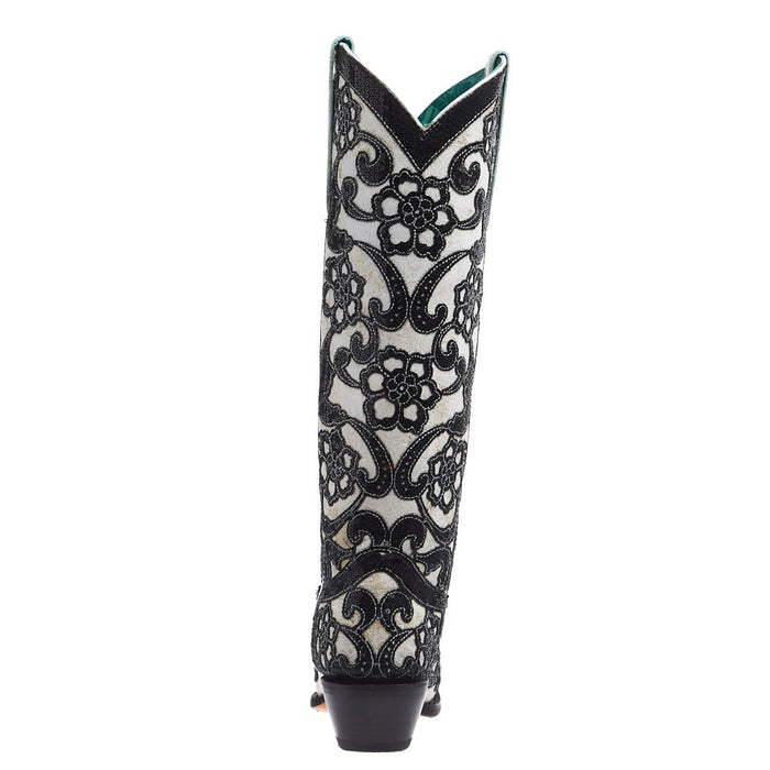 Corral Women's White Floral Overlay Vamp 15in. Matching Top Boot
