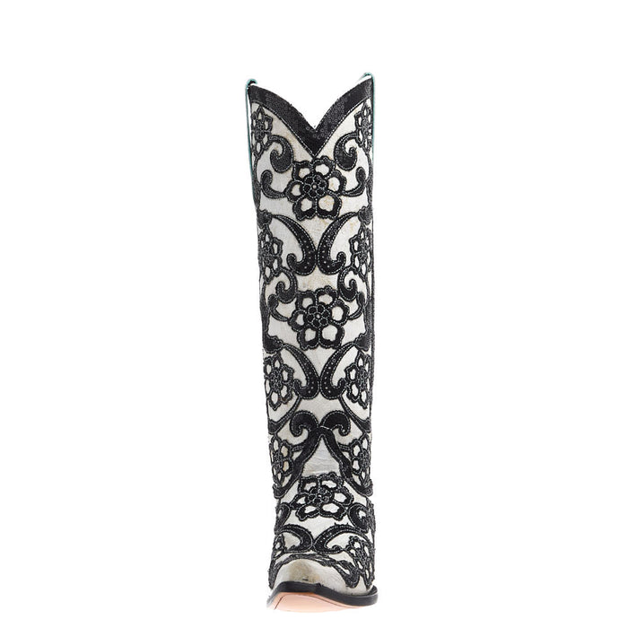 Corral Women's White Floral Overlay Vamp 15in. Matching Top Boot