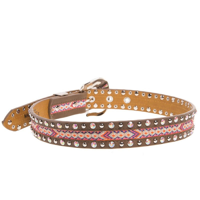 Brown Belt with Silver and Pink Studs