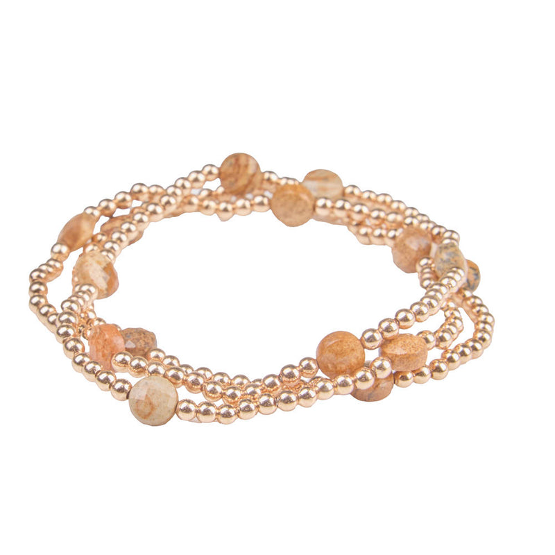 NRS Jasper & Gold Beaded Stretch Bracelet Set