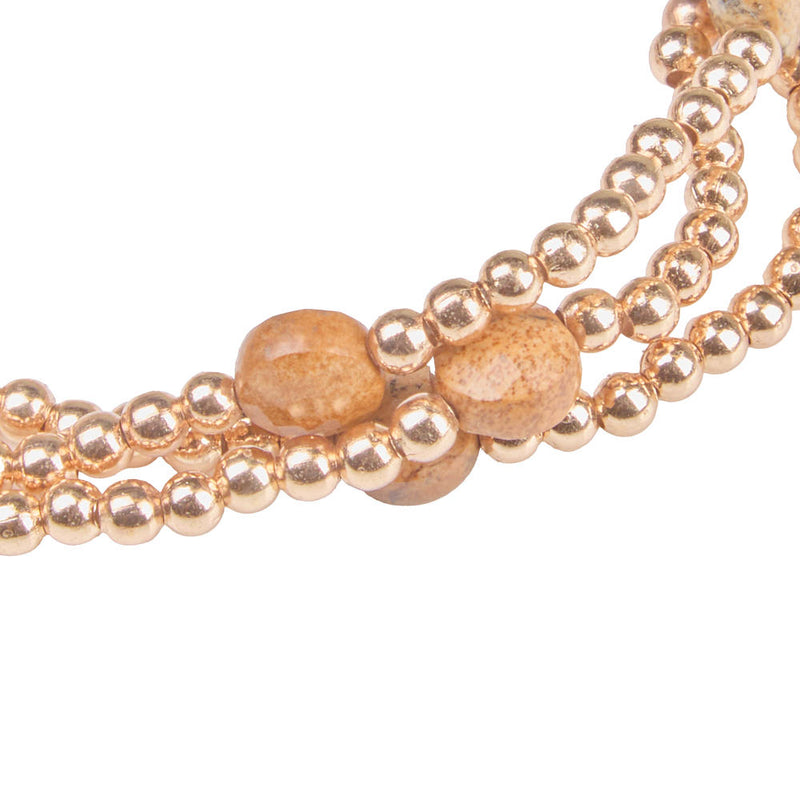 NRS Jasper & Gold Beaded Stretch Bracelet Set