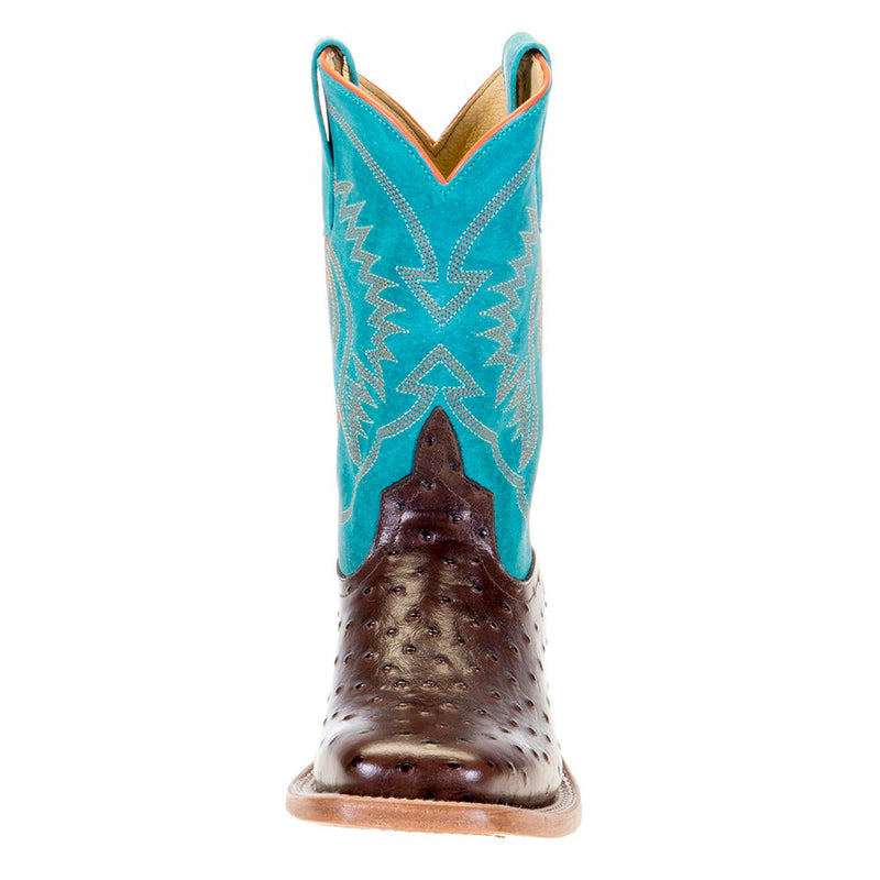 Anderson Bean Kids Chocolate Impostrich Turquoise Sinsation Top Cowboy Boots