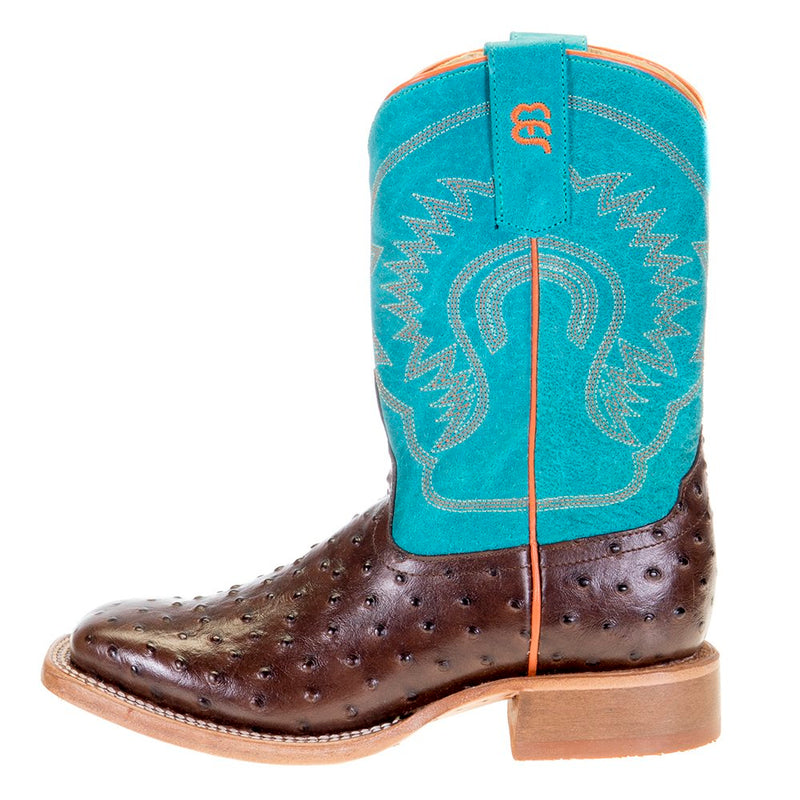 Anderson Bean Kids Chocolate Impostrich Turquoise Sinsation Top Cowboy Boots