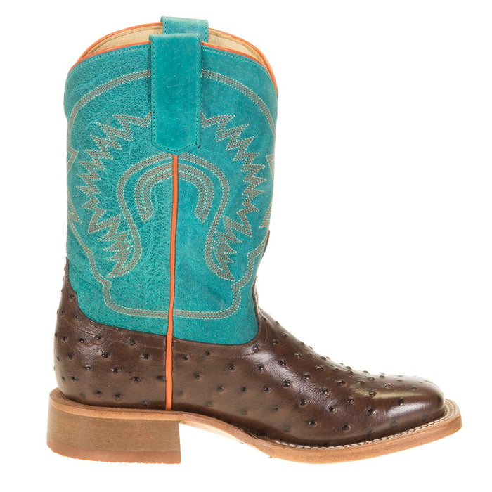 Anderson Bean Kids Chocolate Impostrich Turquoise Sinsation Top Cowboy Boots