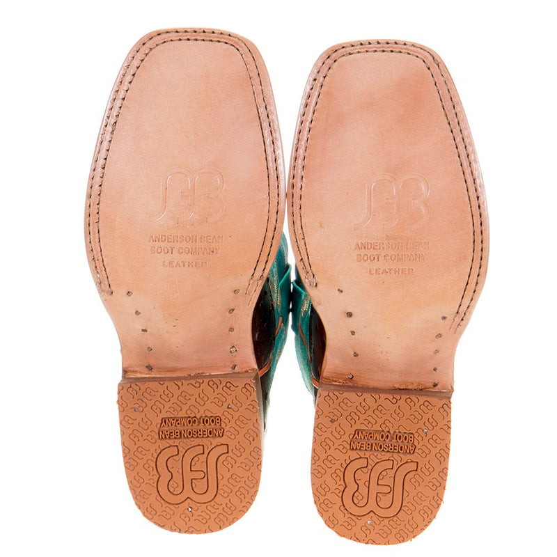 Anderson Bean Kids Chocolate Impostrich Turquoise Sinsation Top Cowboy Boots