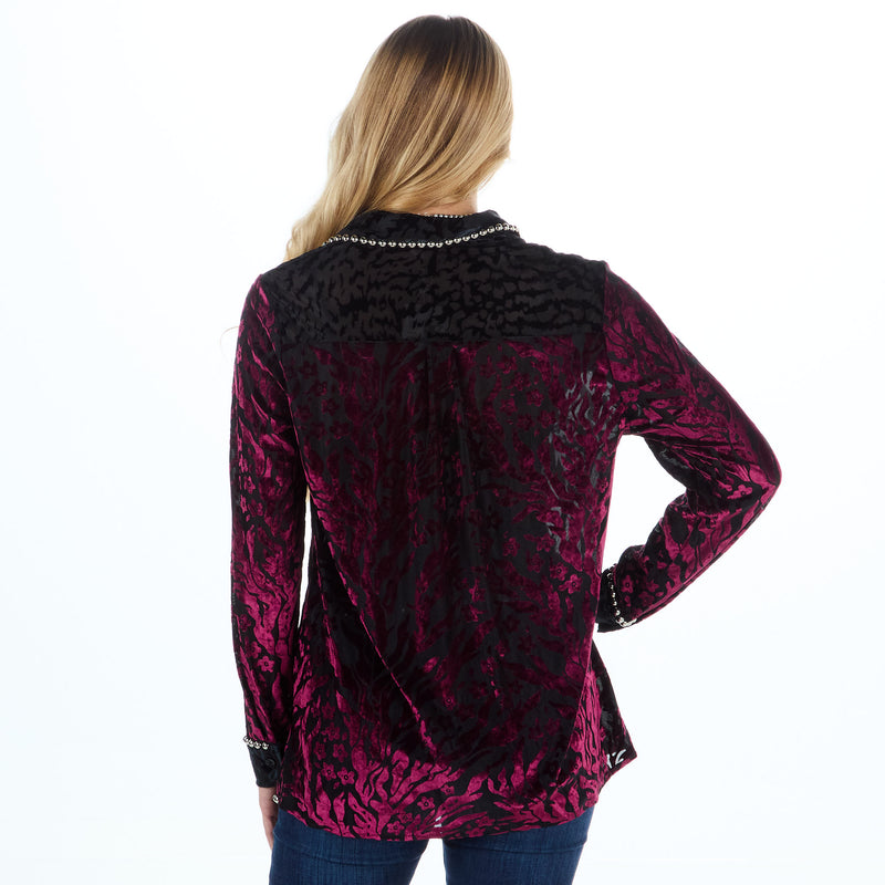 Ciello Womens Black Burgundy Studded Shirt