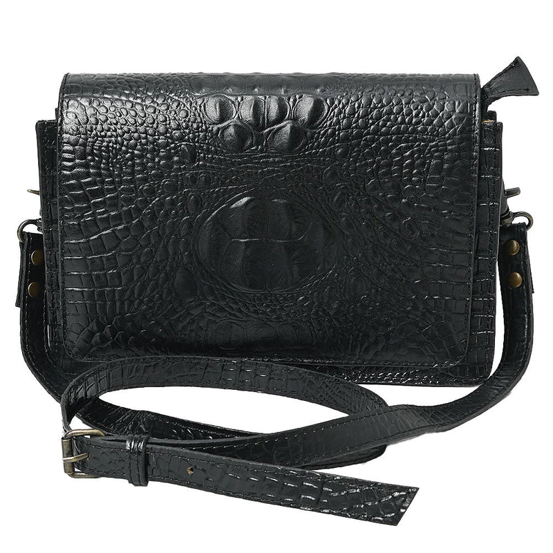 American Darling Black Croc Embossed Leather Crossbody