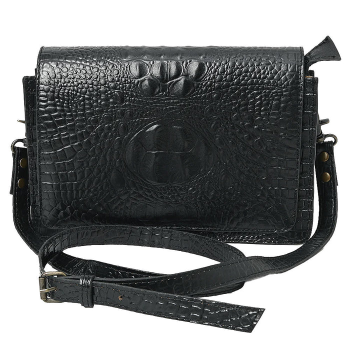 American Darling Black Croc Embossed Leather Crossbody