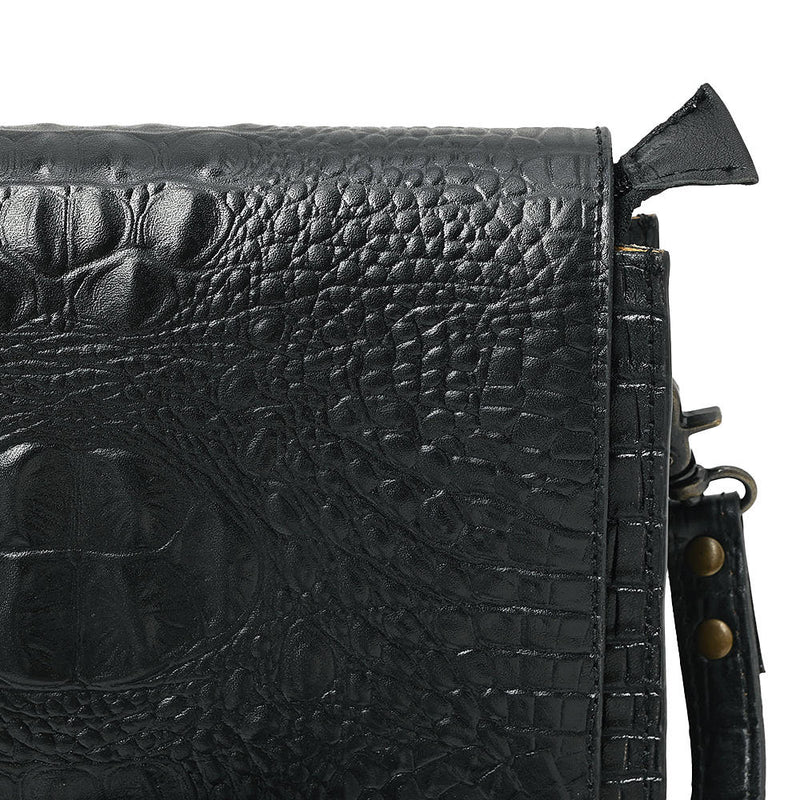 American Darling Black Croc Embossed Leather Crossbody