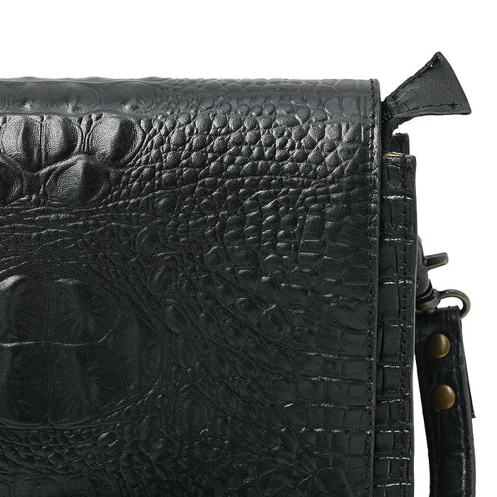 American Darling Black Croc Embossed Leather Crossbody