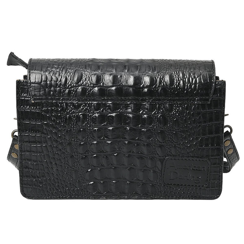 American Darling Black Croc Embossed Leather Crossbody