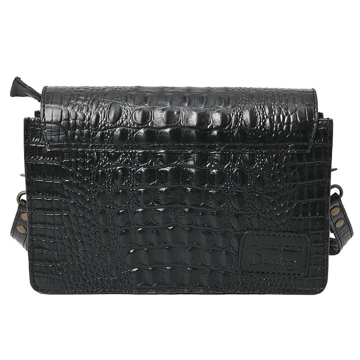 American Darling Black Croc Embossed Leather Crossbody