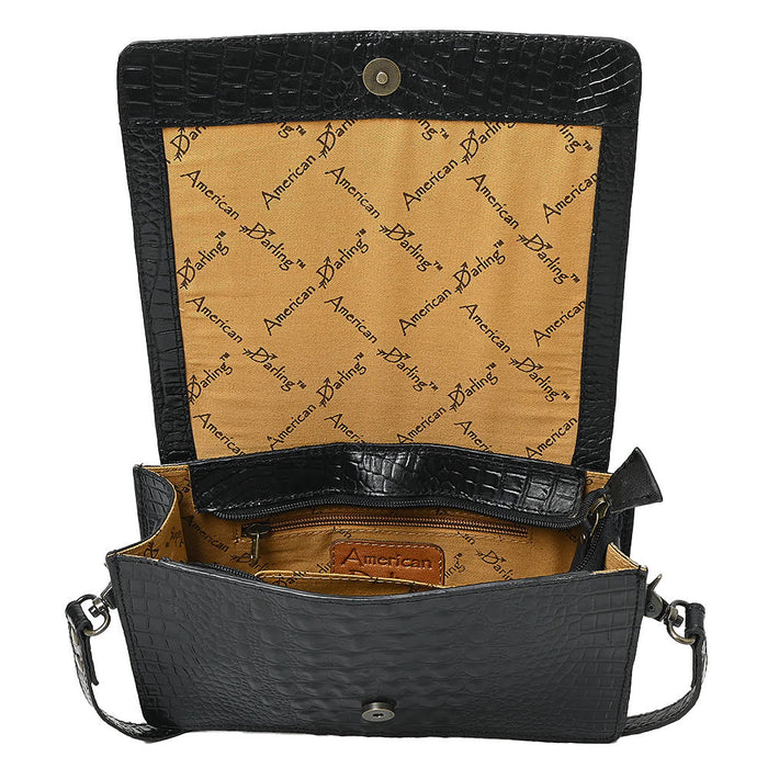 American Darling Black Croc Embossed Leather Crossbody