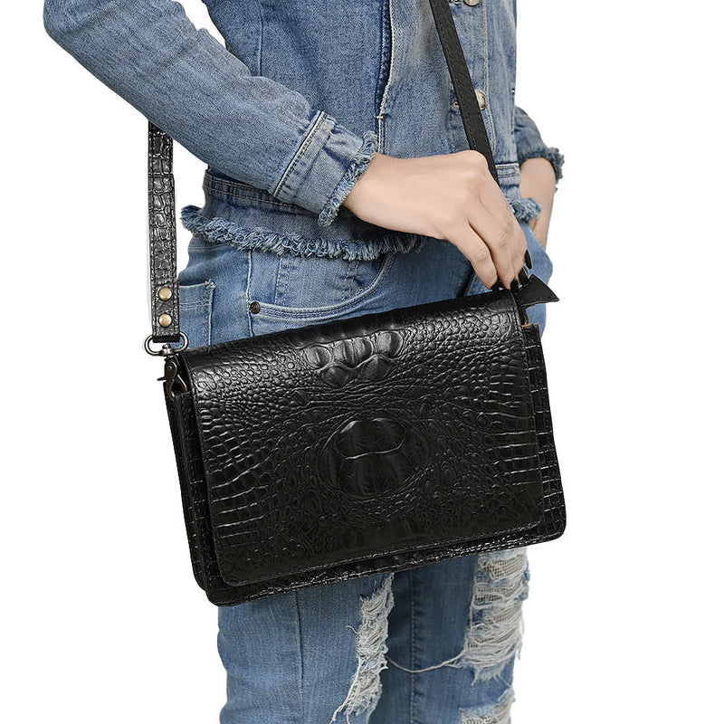 American Darling Black Croc Embossed Leather Crossbody