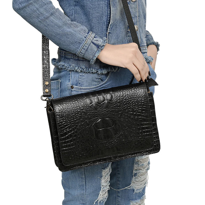 American Darling Black Croc Embossed Leather Crossbody