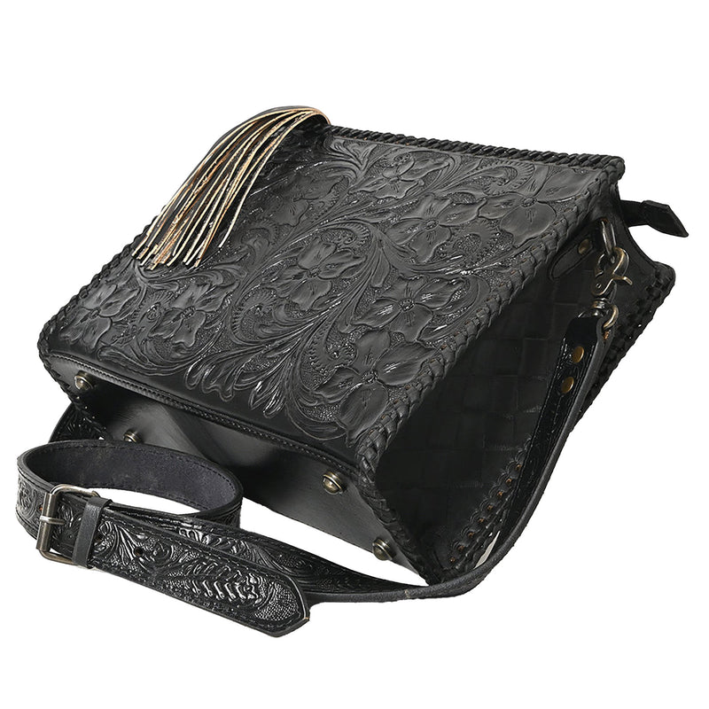 American Darling Black Tooled Leather Crossbody