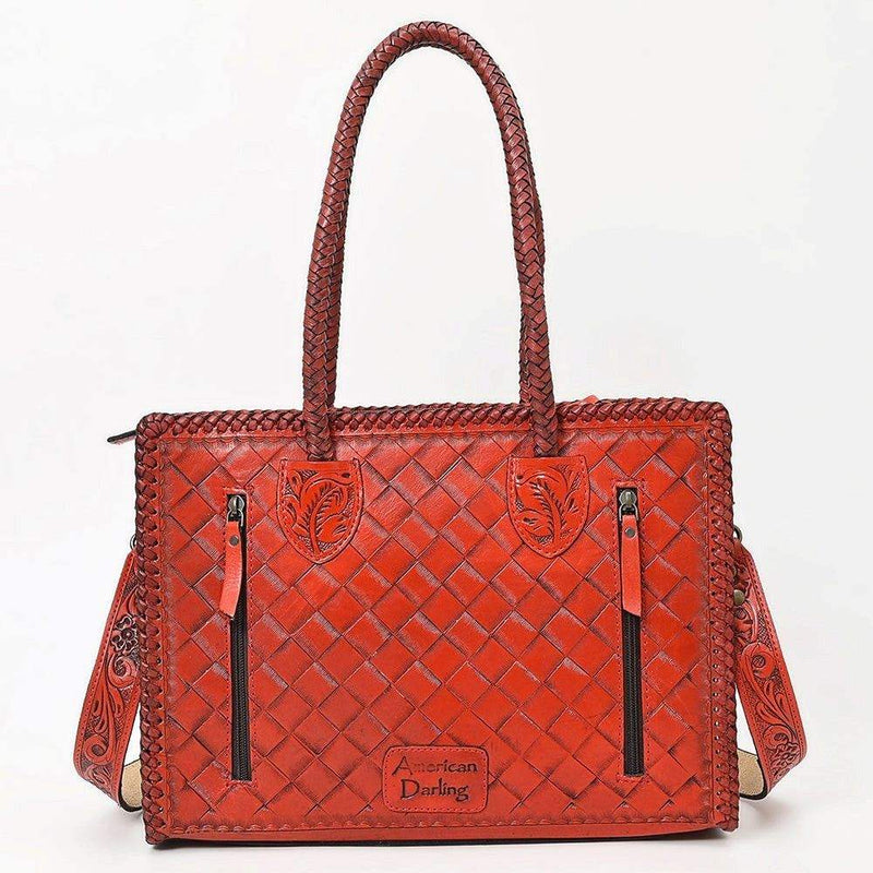 American Darling Red Tooled Leather Tote