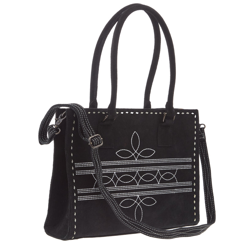 American Darling Black Suede Boot Stitch Tote