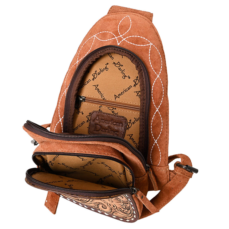 American Darling Suede Leather Tooled Sling Bag