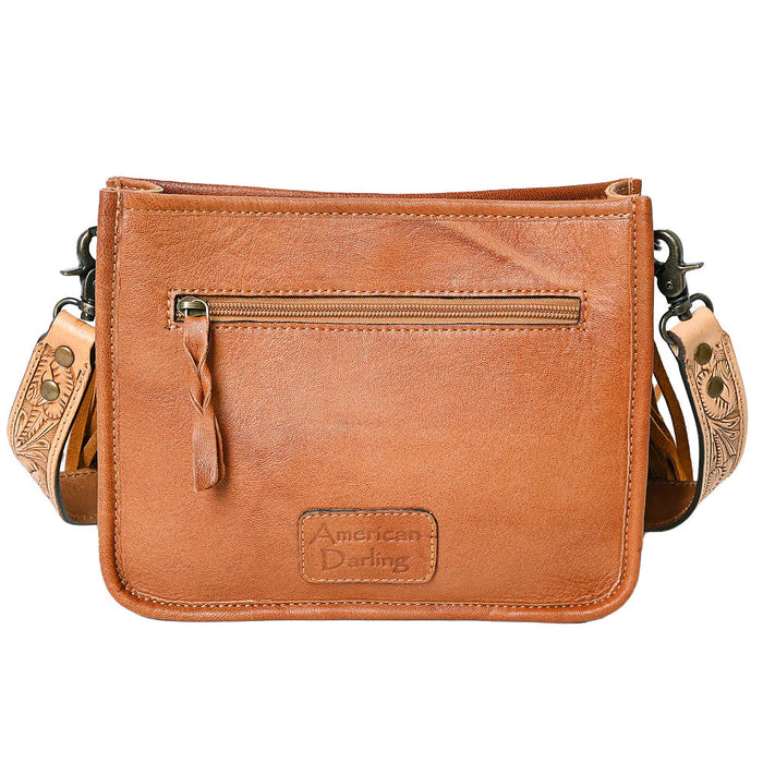 American Darling Tan Tooled Leather Crossbody