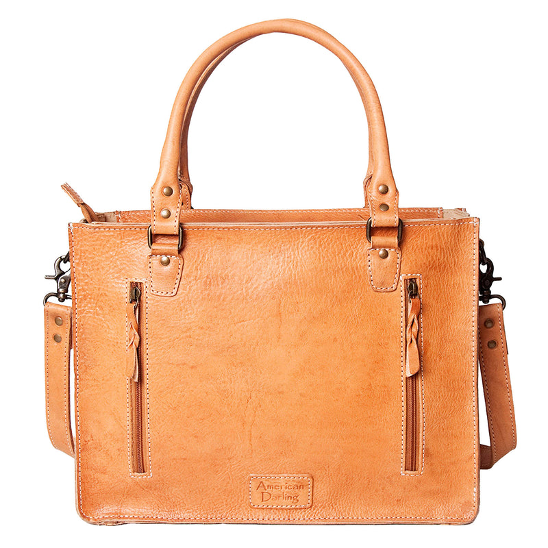 American Darling Leather Tote w/Tooled Front Pocket
