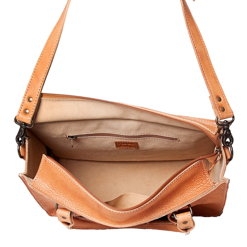 American Darling Leather Tote w/Tooled Front Pocket