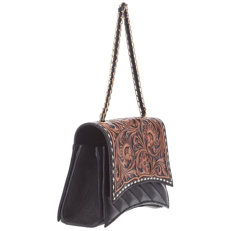 American Darling Black W/ Tooled Leather Crossbody