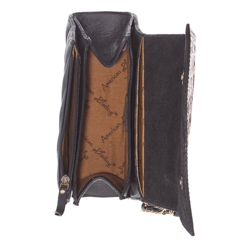 American Darling Black W/ Tooled Leather Crossbody