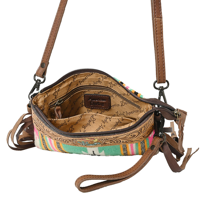American Darling Saddle Blanket W/Tooled Leather Crossbody