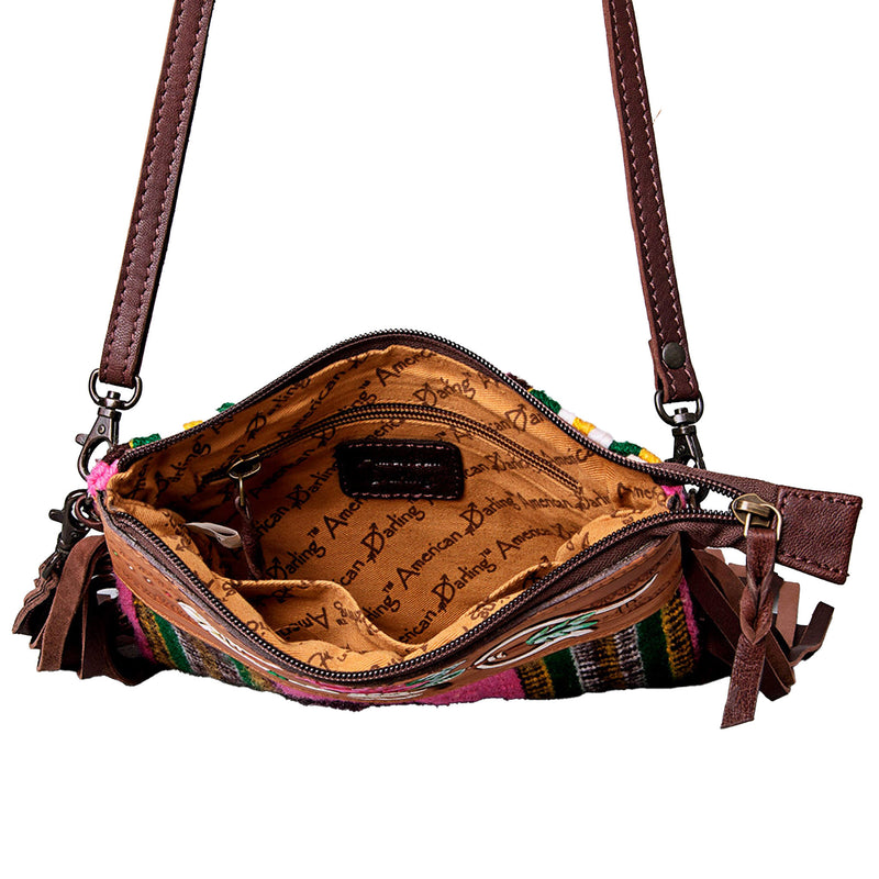American Darling Leather/Tooled Rose Saddle Blanket Crossbody