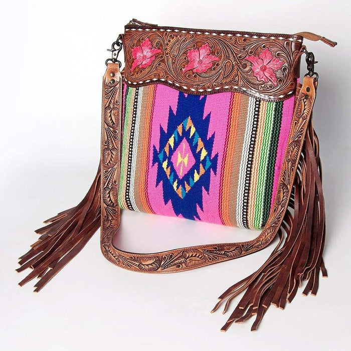 American Darling Pink Saddle Blanket Tooled Leather Bag