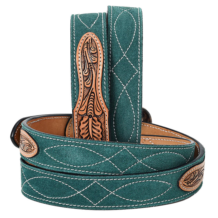 American Darling Green Suede Tooled Leather Belt