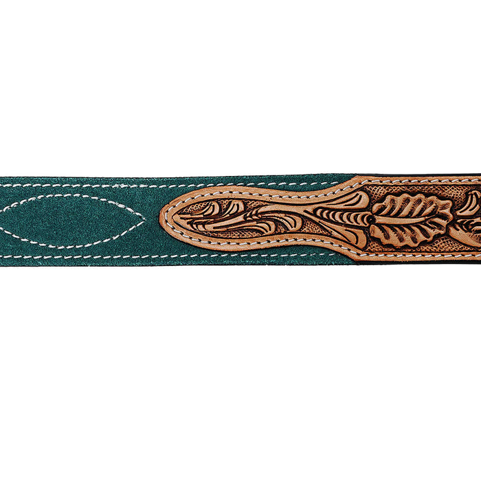 American Darling Green Suede Tooled Leather Belt